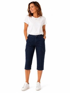 NWT Merona Sz 18 Cotton Lightweight Denim Capris Pants Mid Waist Curvy Cargo